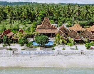 Hotel tussen de palmbomen en het strand Nusa Penida
