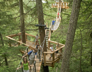 Gezinnen op de houten hangbruggen in Whistler