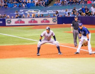 Baseball spelers in Yankee Stadium New York