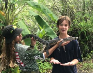 Kind bij alligator in Everglades