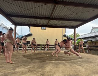 Sumoworstelaars worstelen in Japan