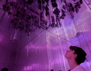 Zoon van Liesbeth kijk naar boven in teamLab