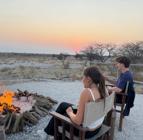 Bush diner bij zonsondergang