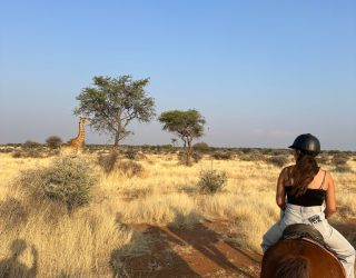 Tiener is aan het paardrijden in Namibië