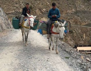 Mensen met ezels in atlasgebergte in Marokko