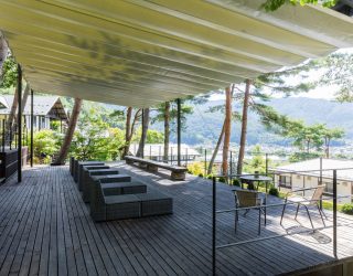 Uitzicht Mount Fuji vanop terras