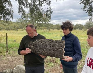 Familie met stuk boom bij corktracking